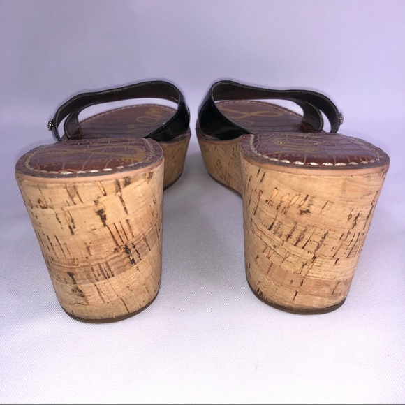 Sam Edelman Reid Black Strap Cork Wedge Sandals - Picture 7 of 9